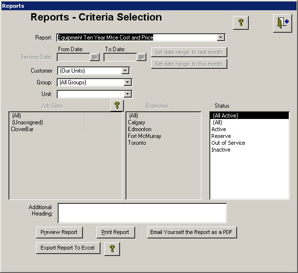 Report Critiera Selection